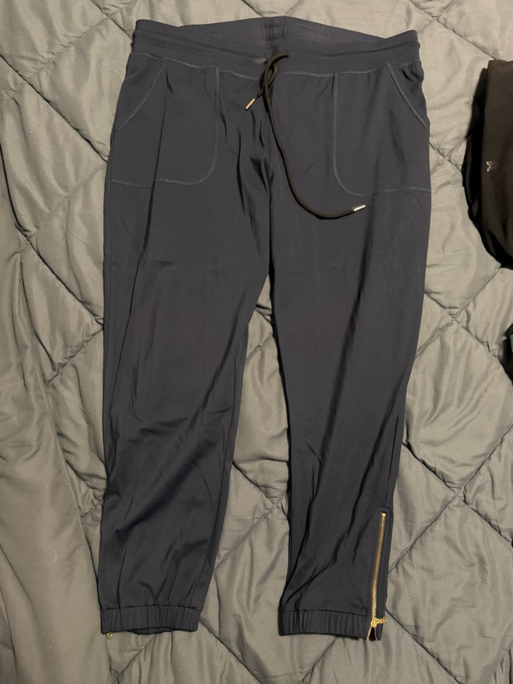 Womens navy Zyia zipper peak joggers - Breathable Drawstring Waist